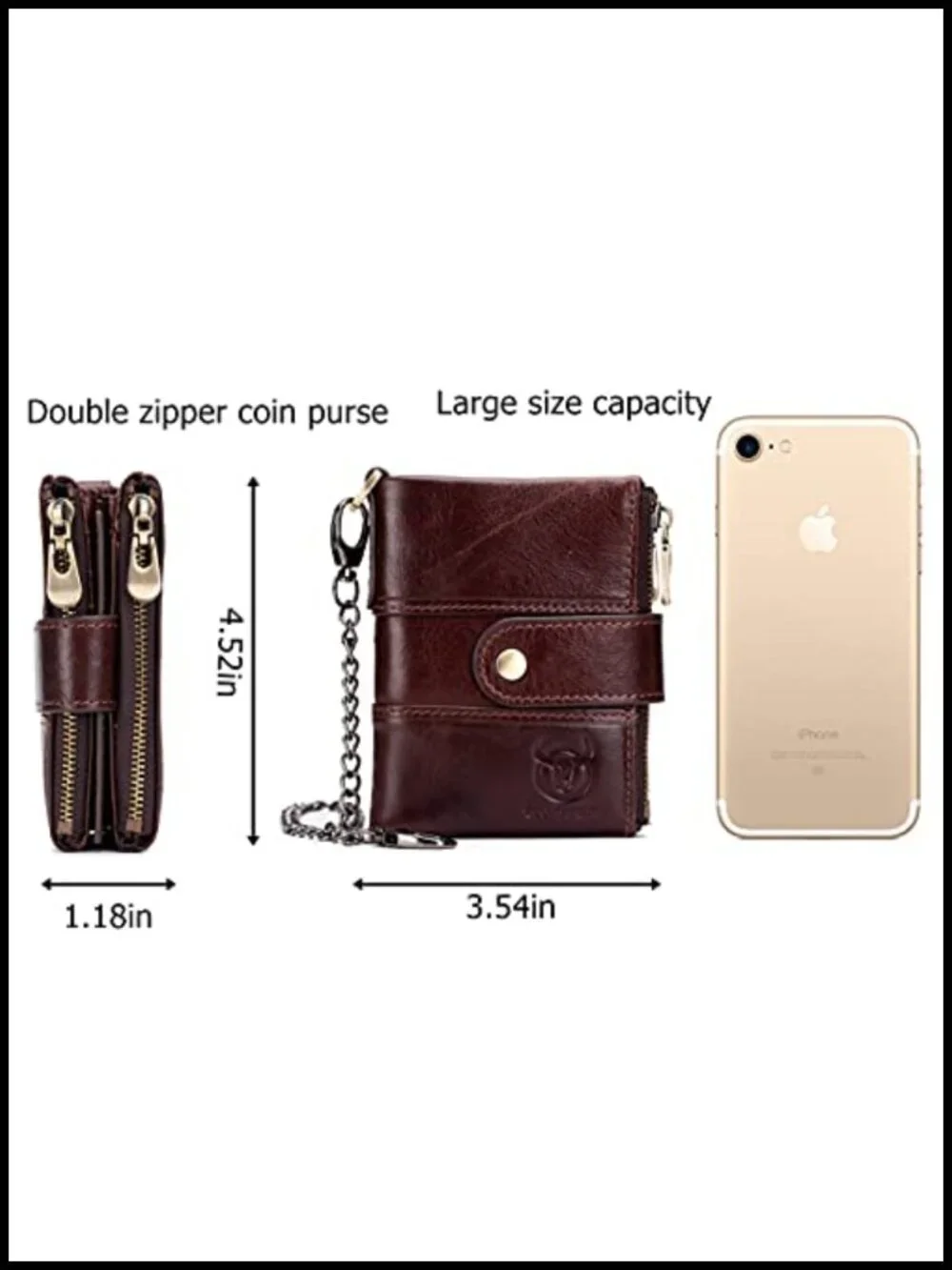 Genuine Leather Bifold RFID Blocking Men's Wallet with Chain